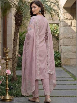Women Floral Embroidered Regular Sequinned Pure Cotton Kurta with Trousers & With Dupatta 3