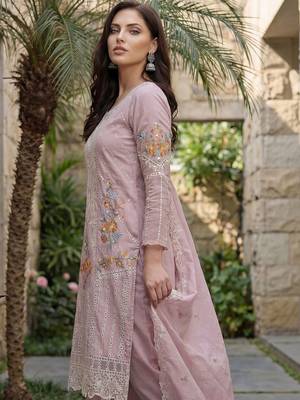 Women Floral Embroidered Regular Sequinned Pure Cotton Kurta with Trousers & With Dupatta 4