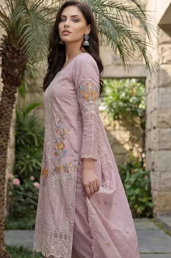 Women Floral Embroidered Regular Sequinned  Cotton Kurta with Trousers & With Dupatta
