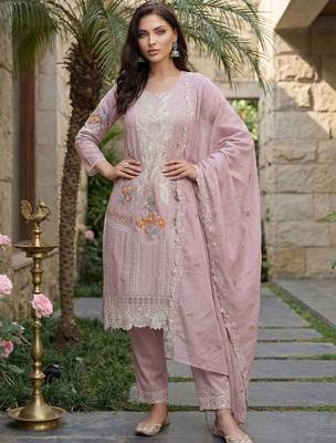 Women Floral Embroidered Regular Sequinned Pure Cotton Kurta with Trousers & With Dupatta 5