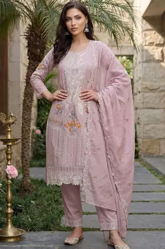 Women Floral Embroidered Regular Sequinned  Cotton Kurta with Trousers & With Dupatta