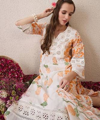 Women Floral Printed Empire Pure Cotton Kurta with Trousers & With Dupatta 2
