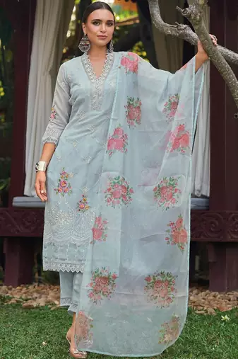 Women Floral Embroidered Regular Thread Work Kurta with Trousers & With Dupatta