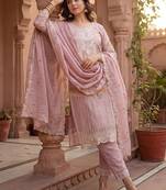 Women Floral Embroidered Regular Sequinned Pure Cotton Kurta with Trousers & With Dupatta