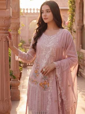 Women Floral Embroidered Regular Sequinned Pure Cotton Kurta with Trousers & With Dupatta 2
