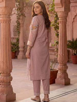 Women Floral Embroidered Regular Sequinned Pure Cotton Kurta with Trousers & With Dupatta 4