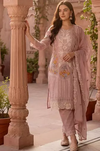 Women Floral Embroidered Regular Sequinned  Cotton Kurta with Trousers & With Dupatta