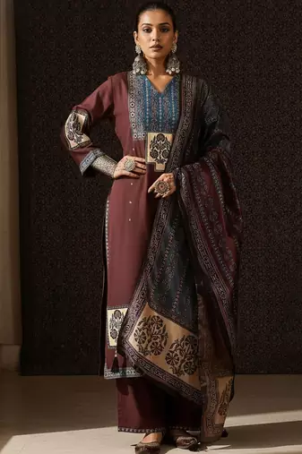 Women Ethnic Motifs Printed Regular Kurta with Trousers & With Dupatta