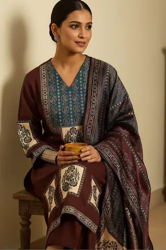 Women Ethnic Motifs Printed Regular Kurta with Trousers & With Dupatta