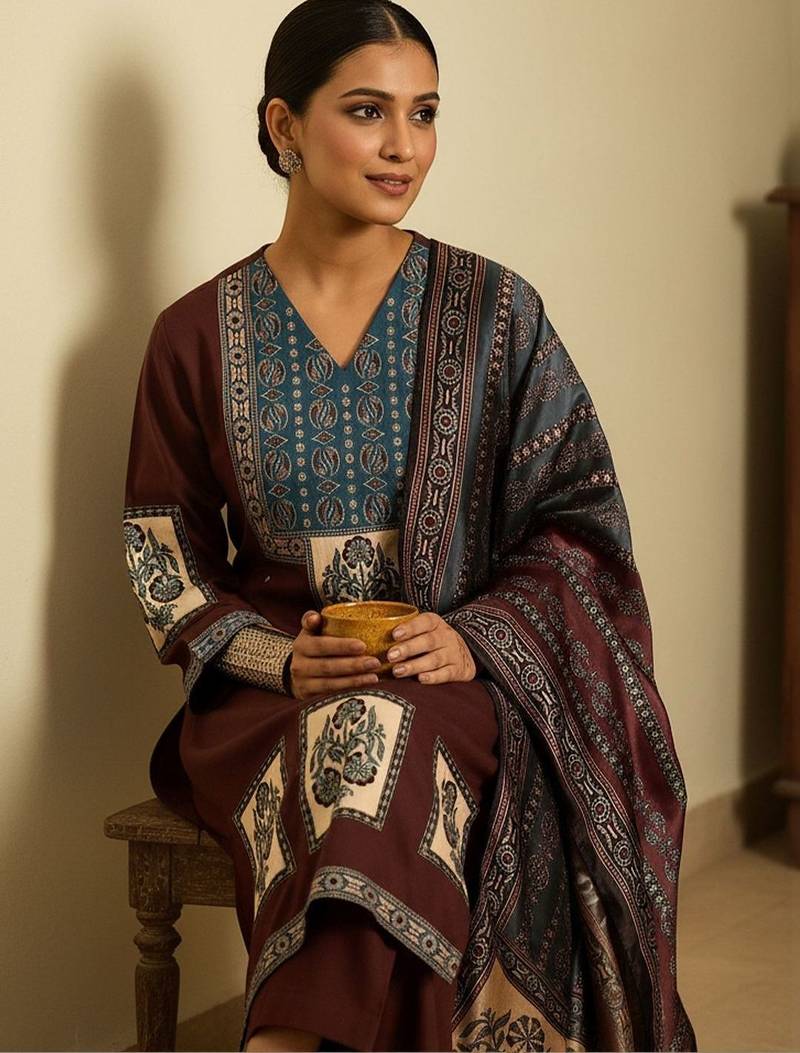 Women Ethnic Motifs Printed Regular Kurta with Trousers & With Dupatta
