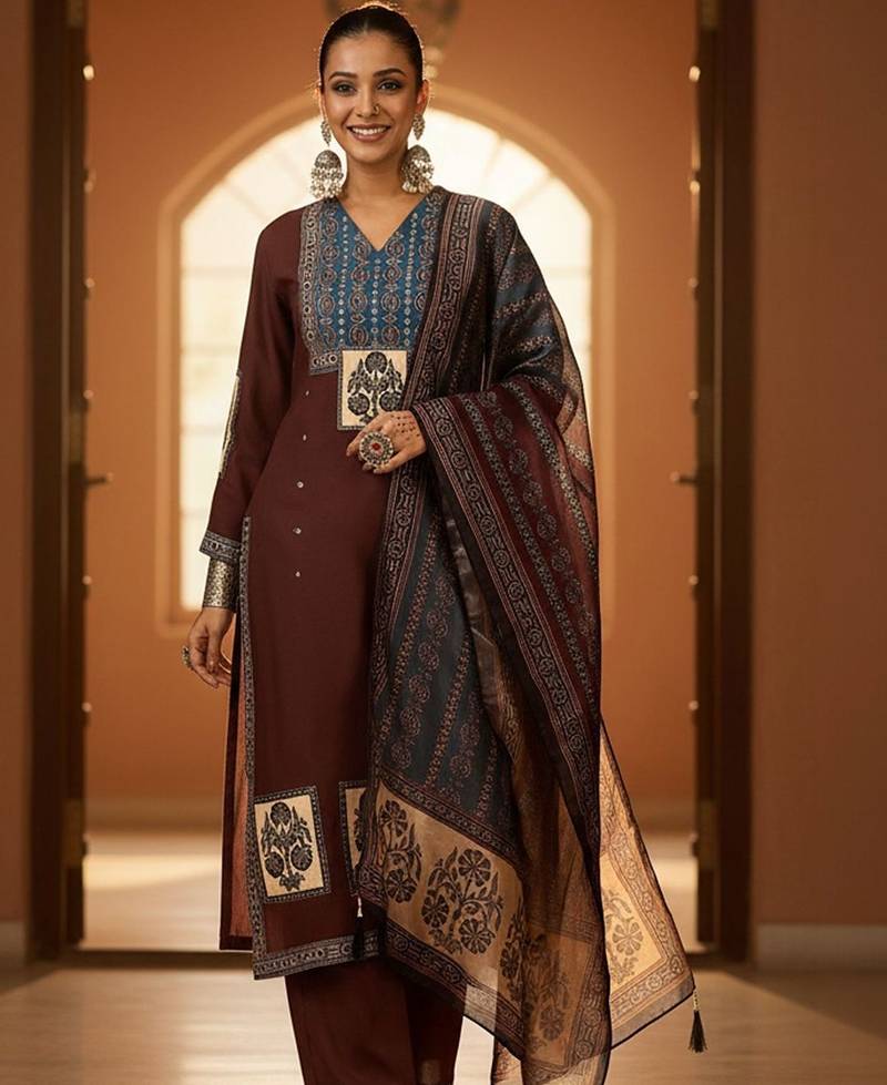 Women Ethnic Motifs Printed Regular Kurta with Trousers & With Dupatta