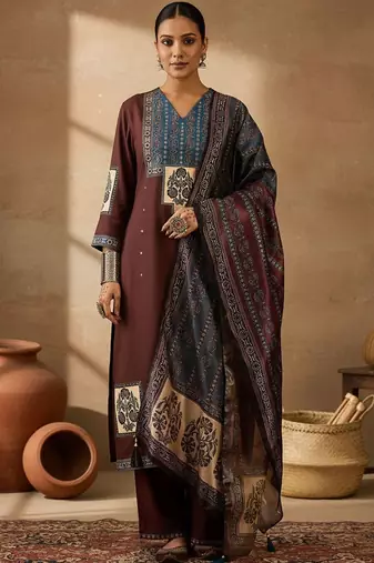 Women Ethnic Motifs Printed Regular Kurta with Trousers & With Dupatta