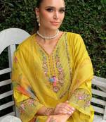 Floral Embroidered V-neck Thread Work Kurta With Trousers & Dupatta