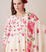 Floral Printed Beads & Stones Pure Cotton A-Line Kurta With Trousers & Dupatta