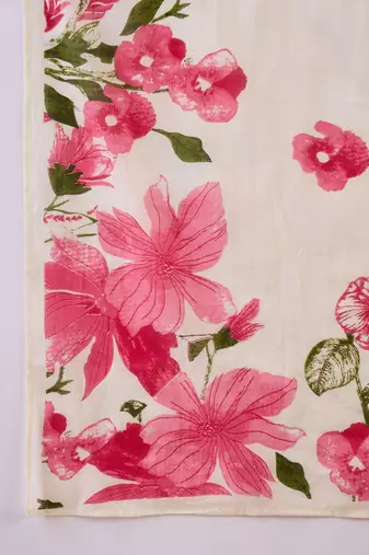 Floral Printed Beads & Stones Pure Cotton A-Line Kurta With Trousers & Dupatta