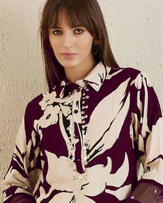 Women Shirt Coller Floral Printed Regular Sequinned Kurta with Trousers 3