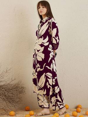 Women Shirt Coller Floral Printed Regular Sequinned Kurta with Trousers 4