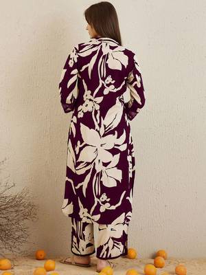 Women Shirt Coller Floral Printed Regular Sequinned Kurta with Trousers 5