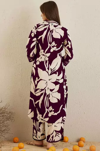 Women Shirt Coller Floral Printed Regular Sequinned Kurta with Trousers