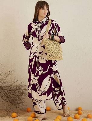 Women Shirt Coller Floral Printed Regular Sequinned Kurta with Trousers 6
