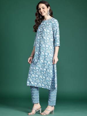 Floral Printed Pure Cotton Kurta with Trousers & Dupatta 6