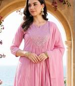 Women Empire Mirror Work Pure Cotton Kurta with Trousers & With Dupatta