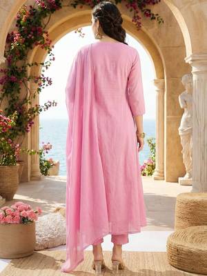 Women Empire Mirror Work Pure Cotton Kurta with Trousers & With Dupatta 3