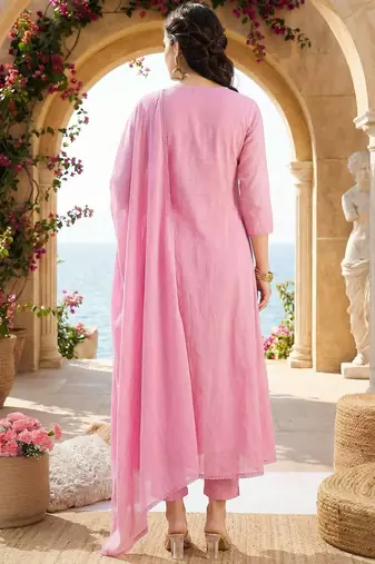 Women Empire Mirror Work Pure Cotton Kurta with Trousers & With Dupatta