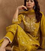 Floral Embroidered Sequinned Kurta With Trousers & Dupatta