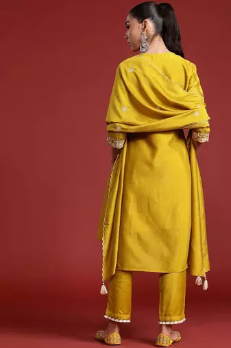 Floral Embroidered Sequinned Kurta With Trousers & Dupatta
