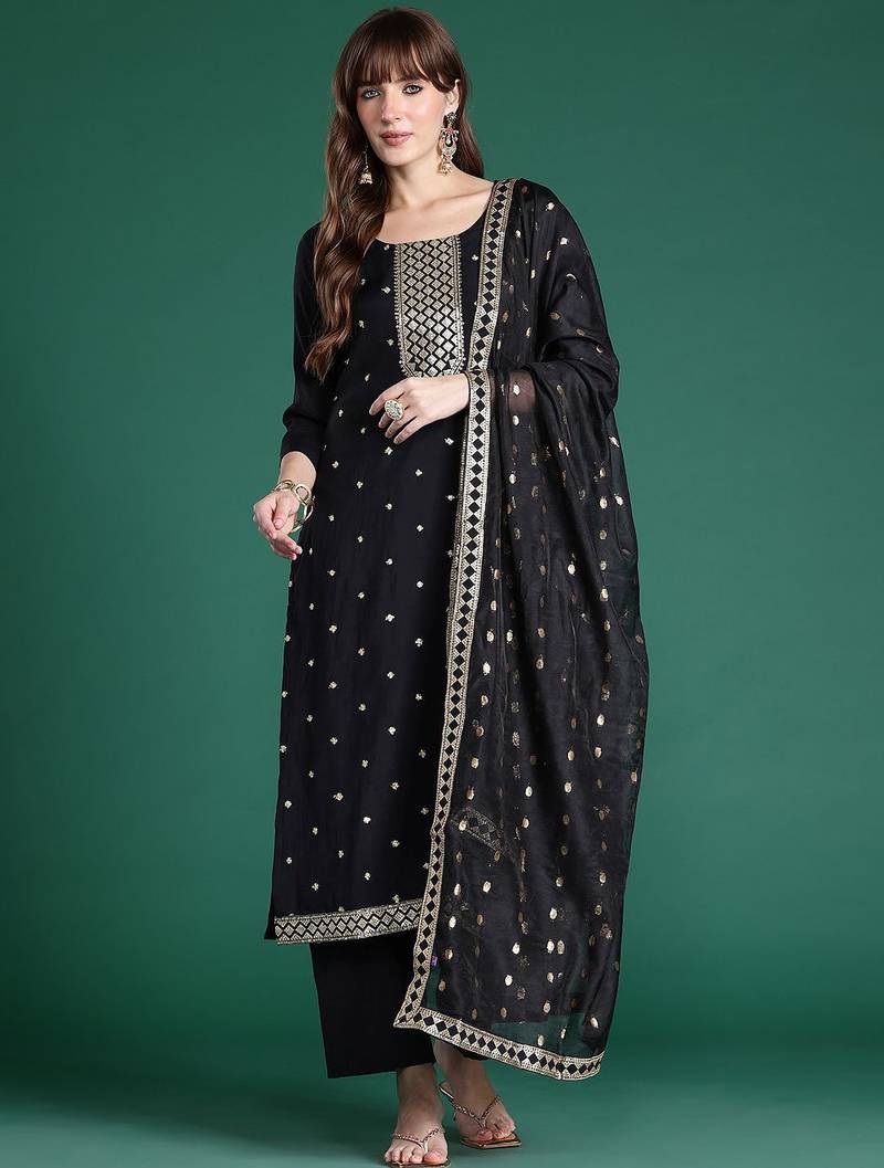 Ethnic Motifs Embroidered Kurta with Trousers & Dupatta