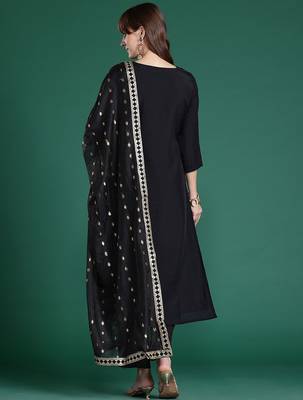 Ethnic Motifs Embroidered Kurta with Trousers & Dupatta 7