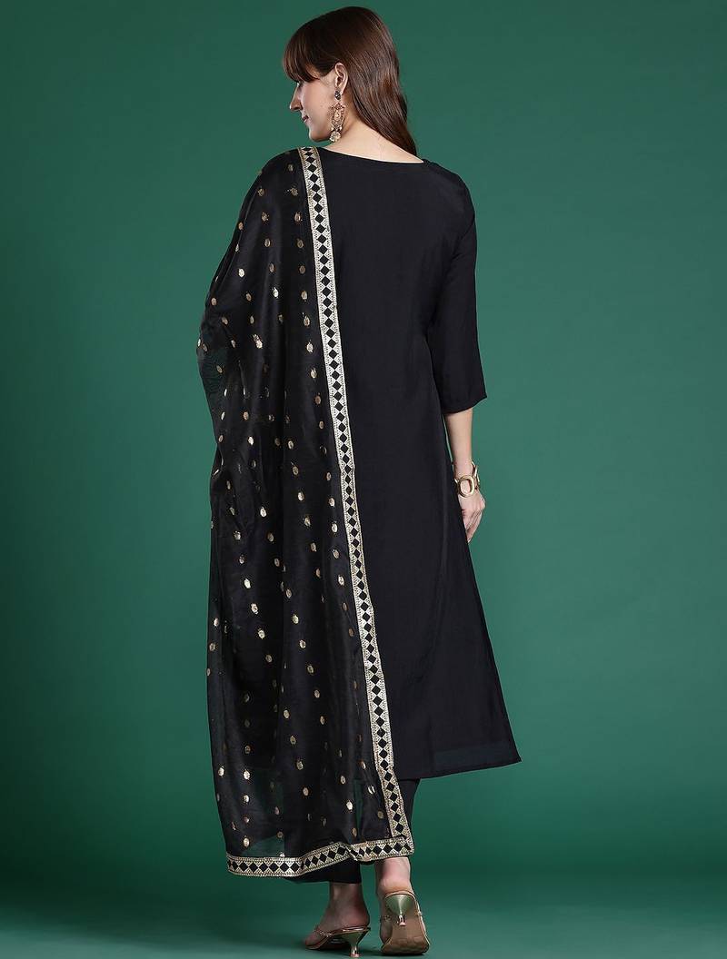 Ethnic Motifs Embroidered Kurta with Trousers & Dupatta