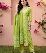 Women Ethnic Motifs Printed Regular Pure Cotton Kurta with Trousers & With Dupatta