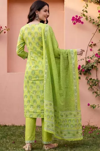 Women Ethnic Motifs Printed Regular Pure Cotton Kurta with Trousers & With Dupatta