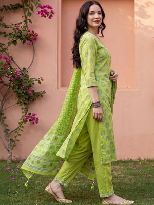 Women Ethnic Motifs Printed Regular Pure Cotton Kurta with Trousers & With Dupatta 6
