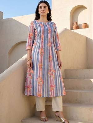 Women Printed Regular Beads and Stones Pure Cotton Kurta with Trousers 2