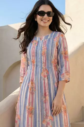 Women Printed Regular Beads and Stones Pure Cotton Kurta with Trousers