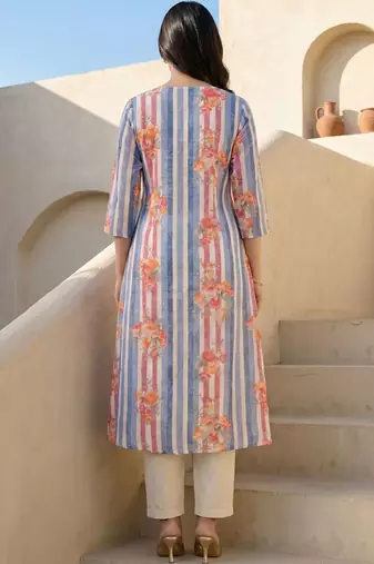 Women Printed Regular Beads and Stones Pure Cotton Kurta with Trousers