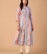 Striped Pure Cotton A Line Kurta With Trousers