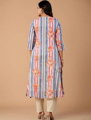 Striped Pure Cotton A Line Kurta With Trousers 5