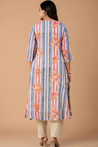 Striped Pure Cotton A Line Kurta With Trousers