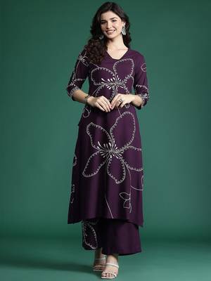Floral Printed Sequinned Kurta with Palazzos 4