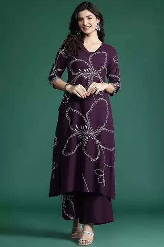 Floral Printed Sequinned Kurta with Palazzos