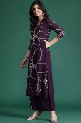 Floral Printed Sequinned Kurta with Palazzos