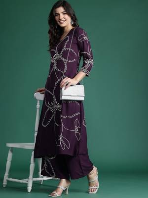 Floral Printed Sequinned Kurta with Palazzos 7