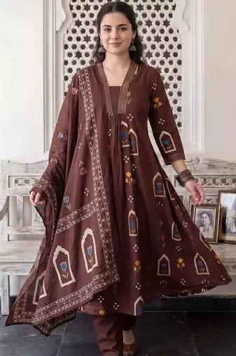 Women Floral Printed Regular Pure Cotton Kurta with Trousers & With Dupatta