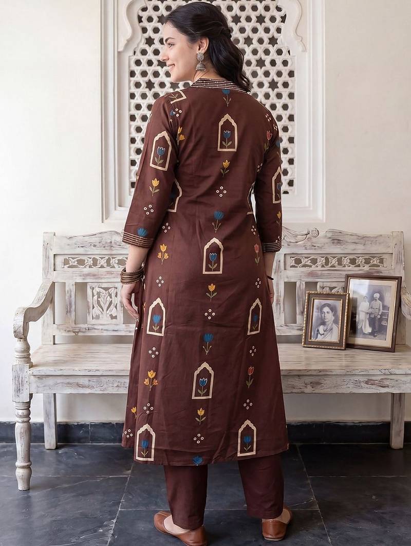Women Floral Printed Regular Pure Cotton Kurta with Trousers & With Dupatta