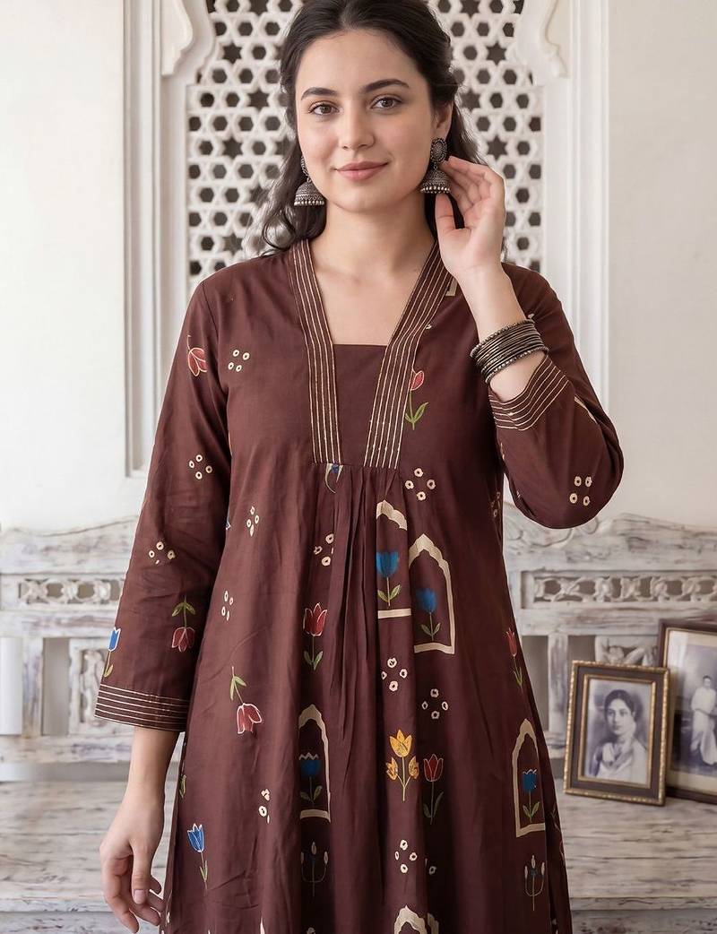 Women Floral Printed Regular Pure Cotton Kurta with Trousers & With Dupatta