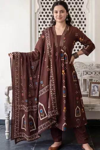 Women Floral Printed Regular Pure Cotton Kurta with Trousers & With Dupatta